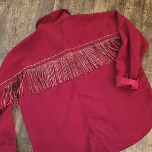 GEEGEE Deep Red Burgundy Fringe Rhinestone Western Corduroy Shirt Sz XL